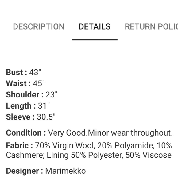 Marimekko Wool Coat - Picture 4 of 4